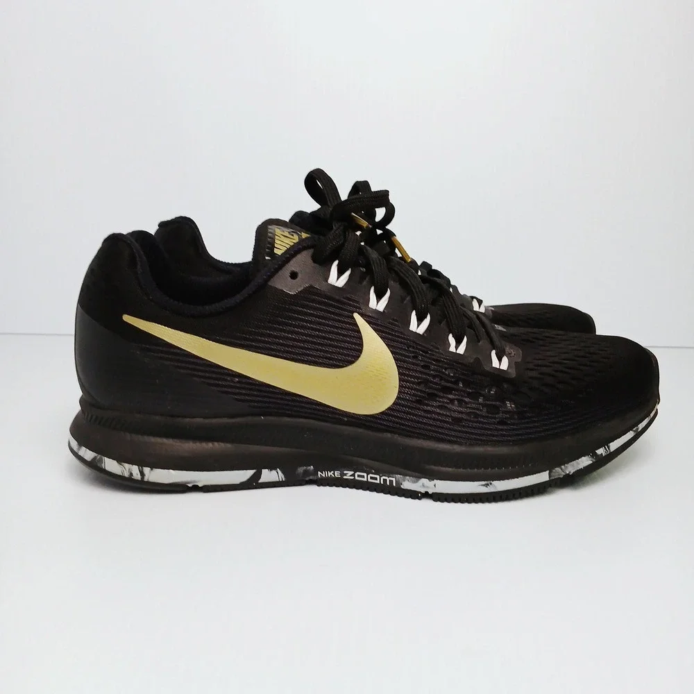 Nike Air Zoom Pegasus 34 Womens Black Gold Running Shoes Size 8